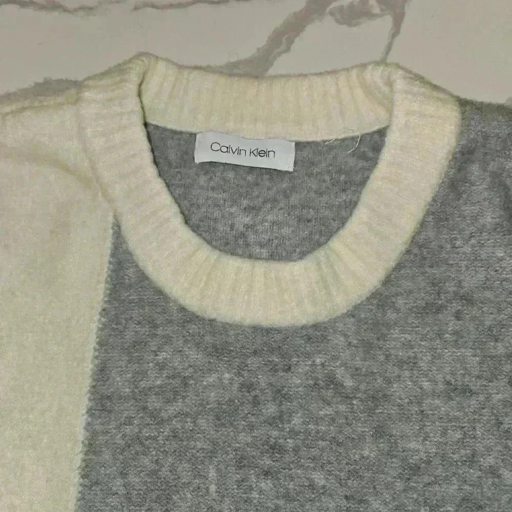 Calvin Klein Mens Relaxed Fit Color Block Crewneck Sweater Black Gray Size 2X